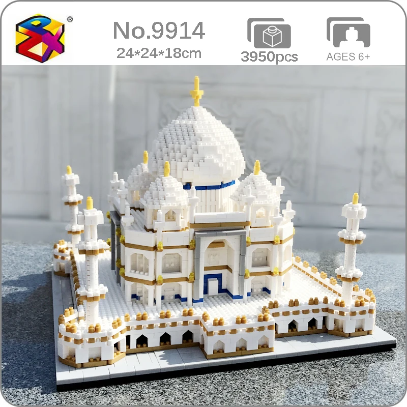 

PZX 9914 World Architecture India Taj Mahal Palace Temple Model DIY Mini Diamond Blocks Bricks Building Toy for Children no Box