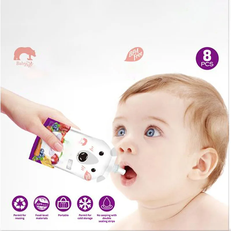 

Baby Food Storage Bag Safe Food Grade 200ml Baby Food Bag Reusable Washable Infant Pouch Squeezed Food Pouch Baby Feeding Bag