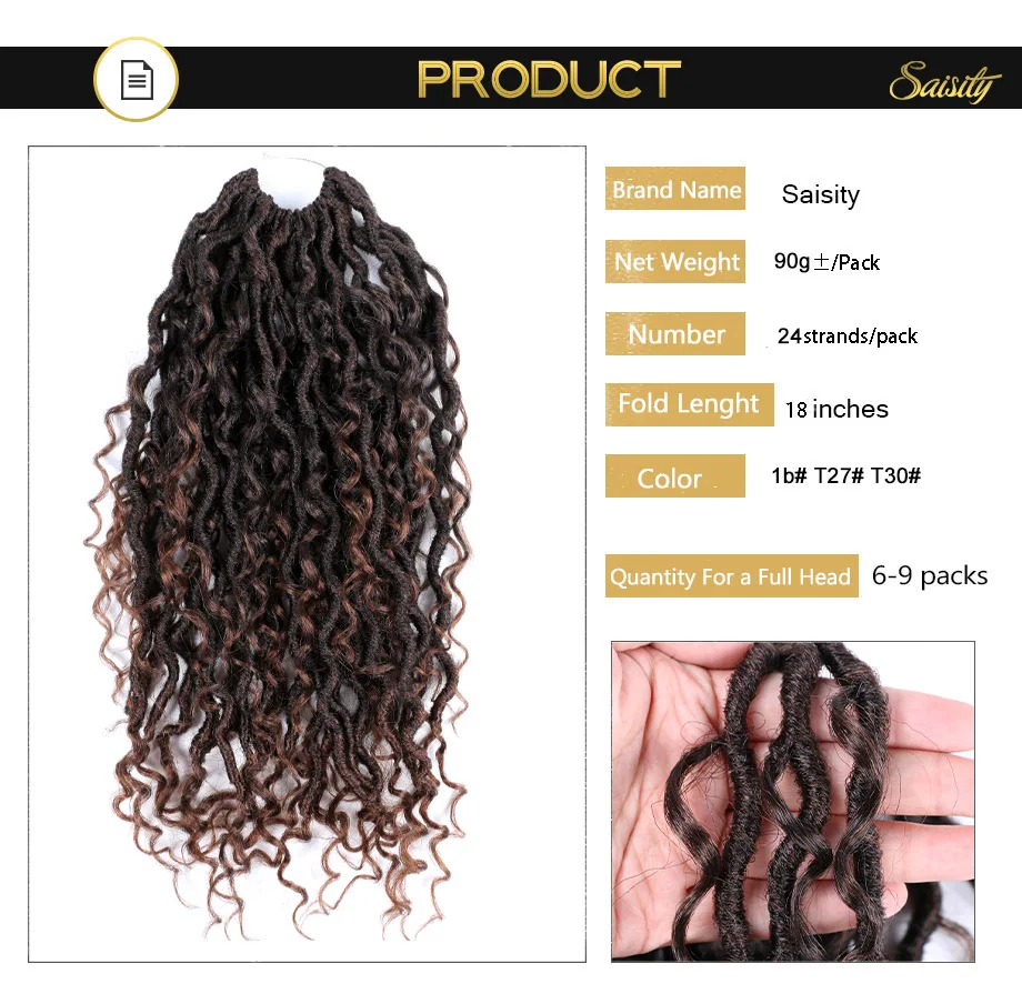 Saisity Goddess Crochet Hair Synthetic river faux locs Bouncy Braiding Bohemian Extension Havana styles |
