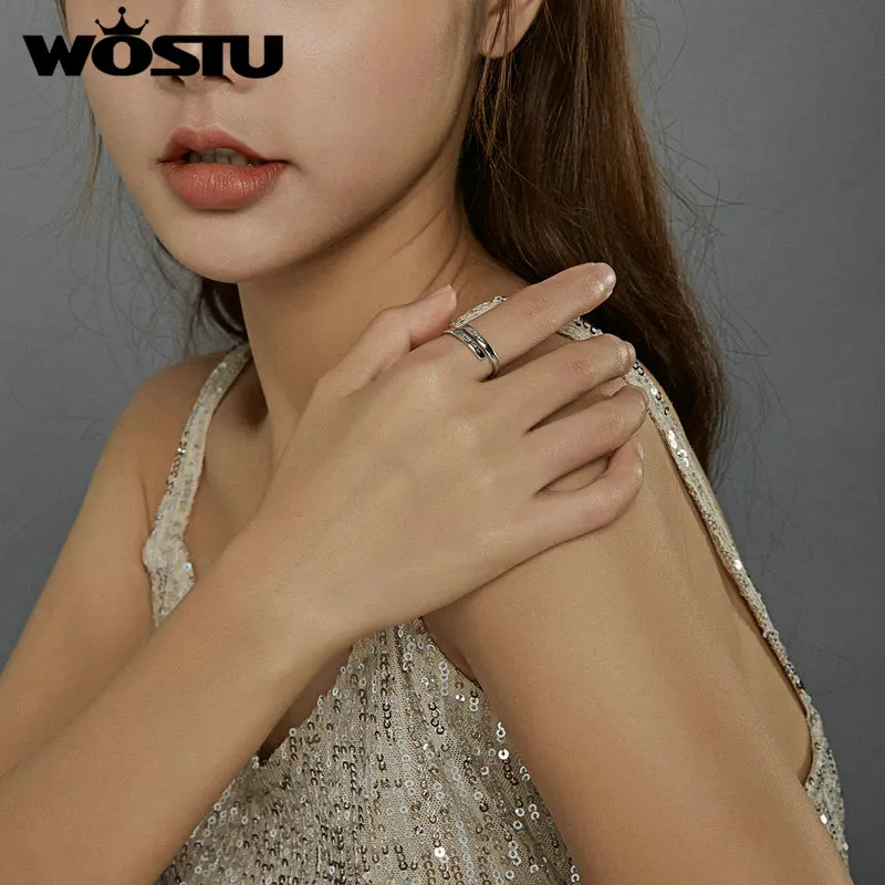 WOSTU 925 пробы серебряные Простые Кольца с надписями открытые Регулируемые кольца