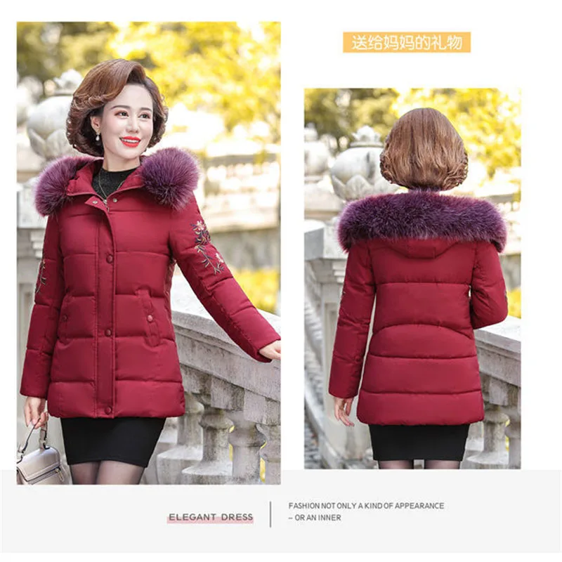 Middle-Aged Elderly Women Cotton Jacket Mother Wears Winter New Down Cotton-Padded Coats Short Embroidered Cotton-Padded Coat