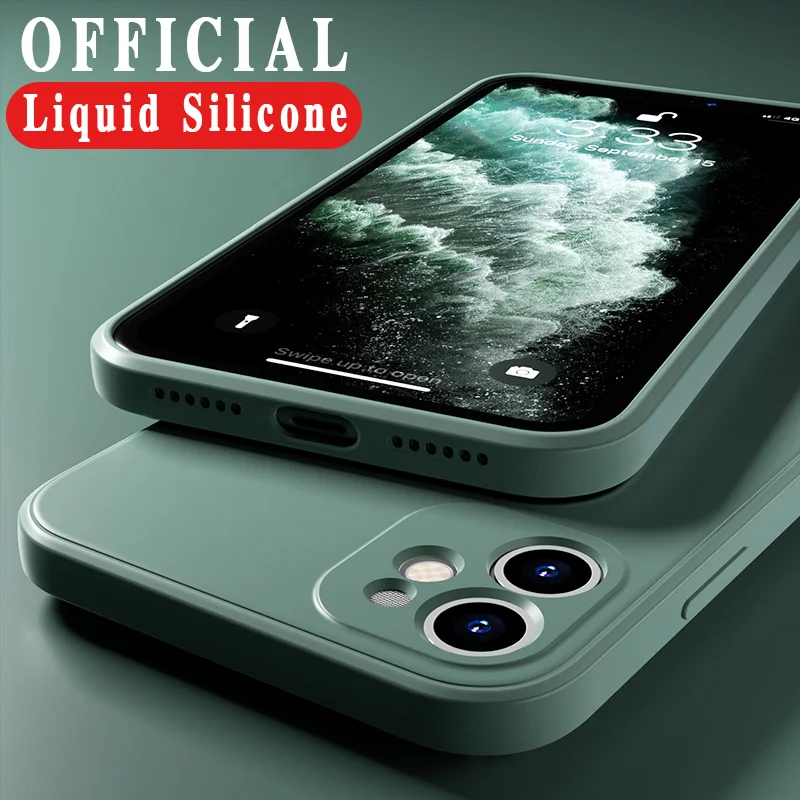 

Official Square Liquid Silicone Shockproof Phone Case For iPhone 11 12 13 Pro MAX Mini XS X XR 7 8 Plus SE 2020 Candy Soft Cover