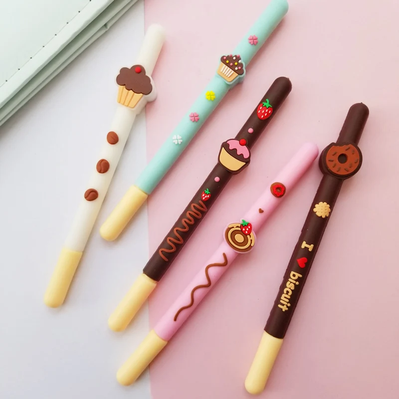 

1X Cute Silicone Cookies Biscuit Gel Pen Rollerball Pen School Office Supply Student Stationery Black Ink 0.5mm