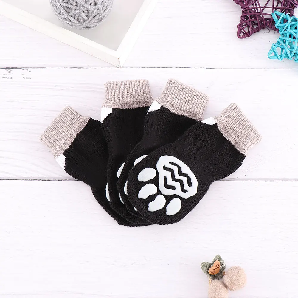 Нескользящие носки для собак вязаная защитная обувь с принтом лап щенков