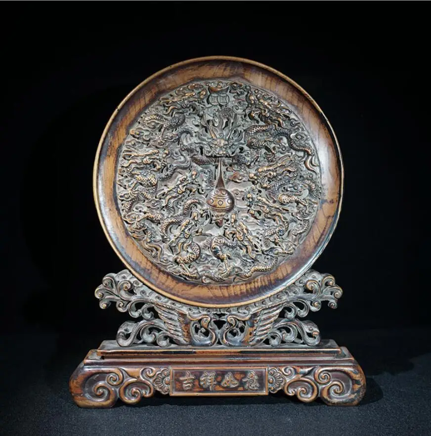 

Old antique antique Chinese living room decoration rosewood Kowloon screen ornaments wooden crafts