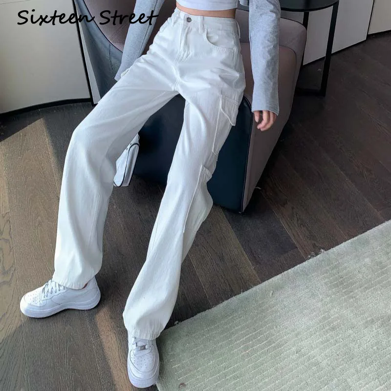 

Cargo Pants Women High Waist Streetwear Casual Joggers Black White Loose Wide Leg Female Trousers Korean Style Ladies Y2K 2020