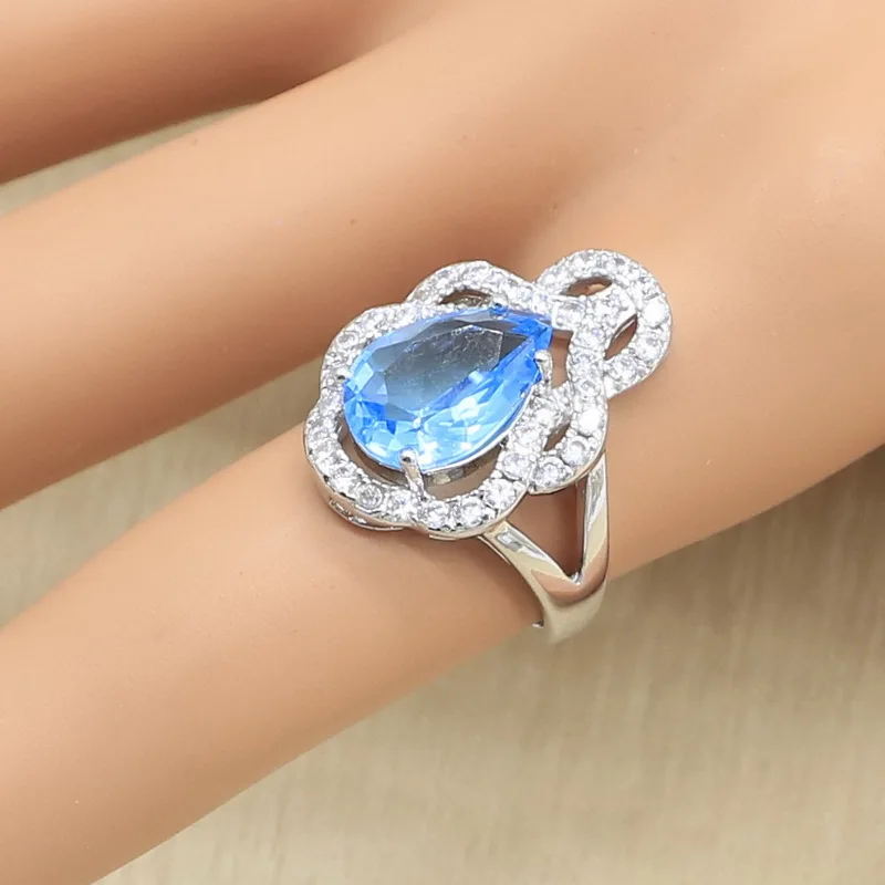 Небесно Голубой Кристалл серебряного цвета набор украшений для женщин с