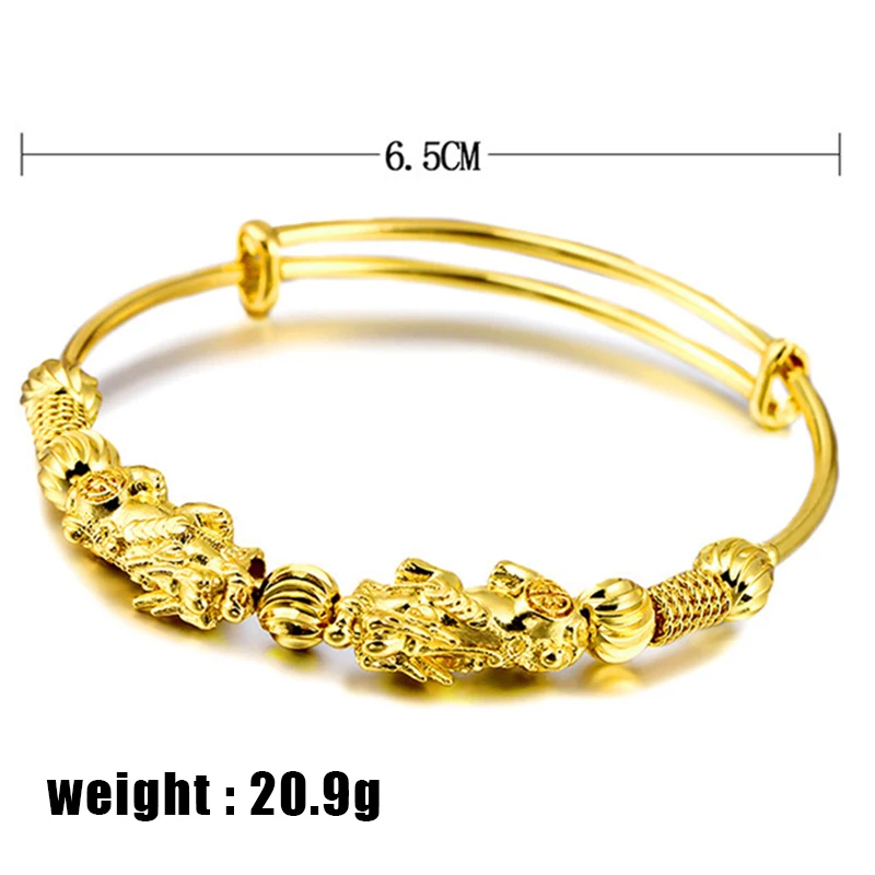 Двойной Pixiu Золотой богатство браслет ретро этнический стиль регулируемый