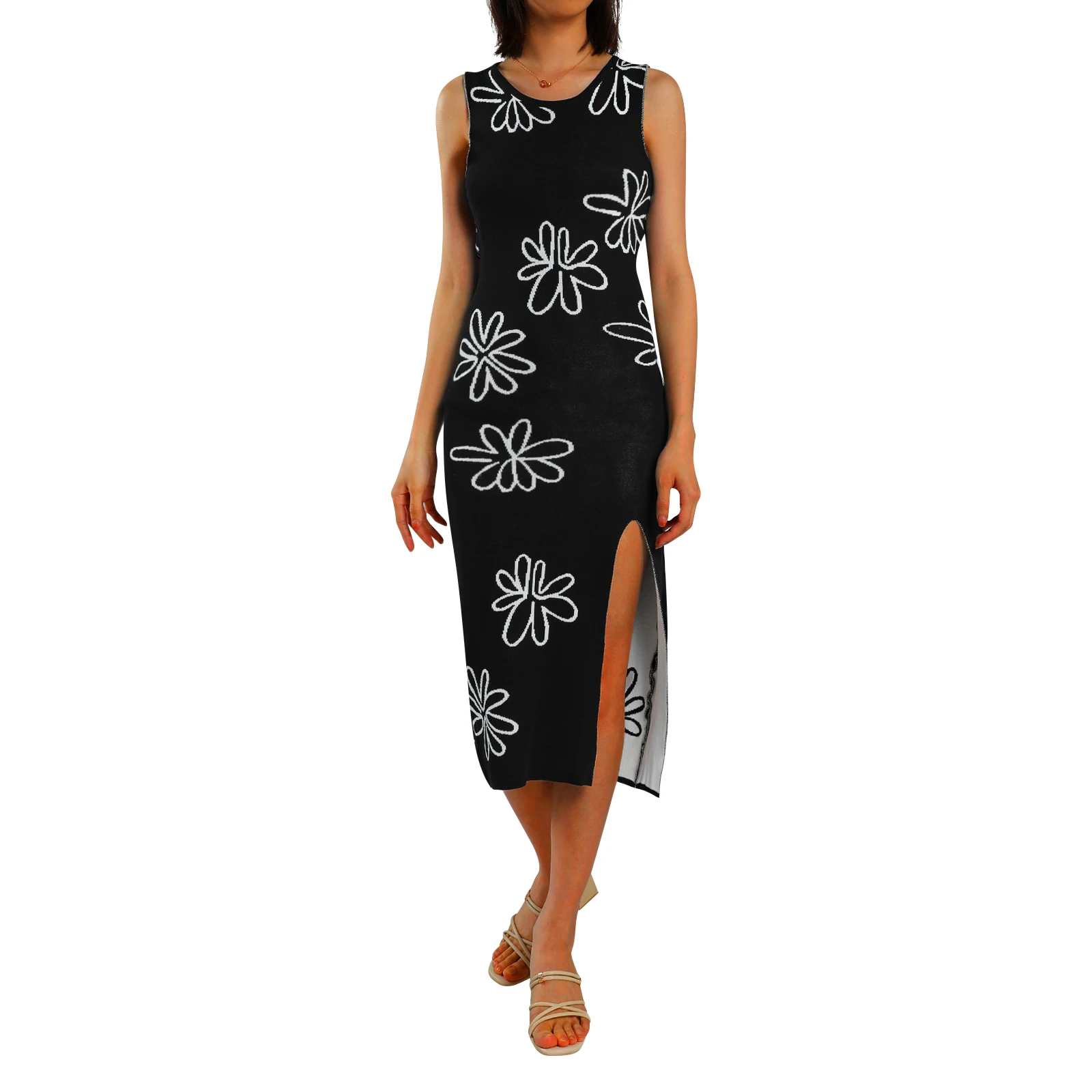 

2021 Summer Autumn Women Floral Print Tight-fitting Maxi Dress Casual O-Neck Sleeveless Backless Sundress