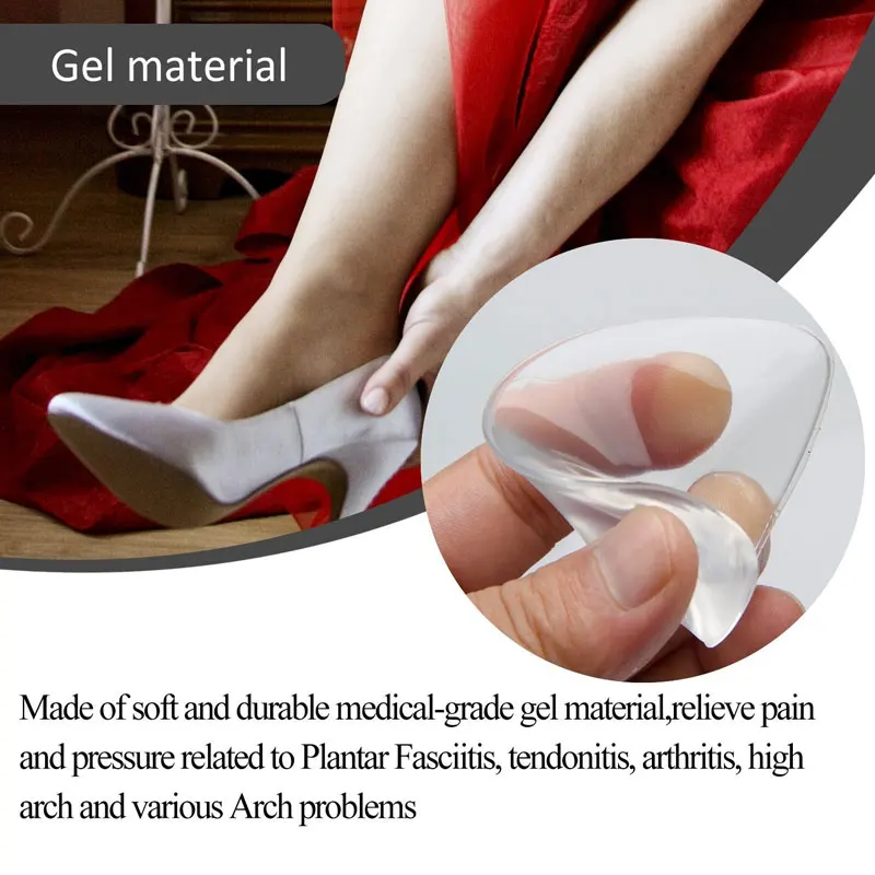 

Tcare 1Pair Foot Care Arch Support Gel Pads Insole for Flat Feet High Arch Cushions Relieves Pain Regain Your Original Stride