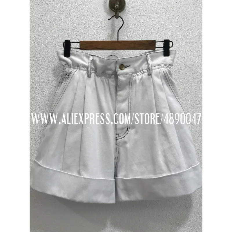 

Ladies high-waist casual denim shorts elastic bud-waist thin wide-leg shorts high-quality women's fashion casual pants