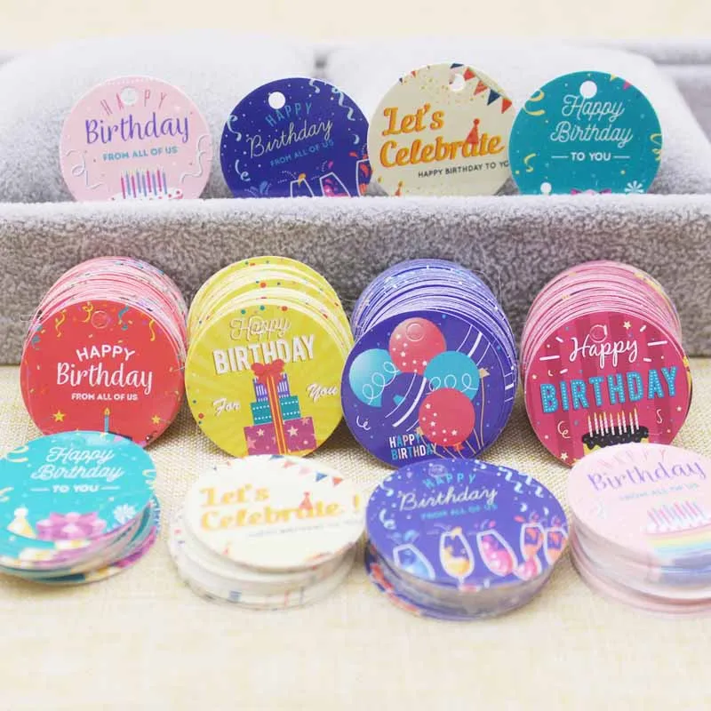 

3cm Let's celebrate jewelry gifts decoration tag Happy birthday baby show gifts package labels candy gifts wrapping tag