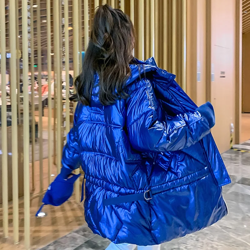 Негабаритный глянцевый пуховик куртка Женская Длинная зимняя новая женская