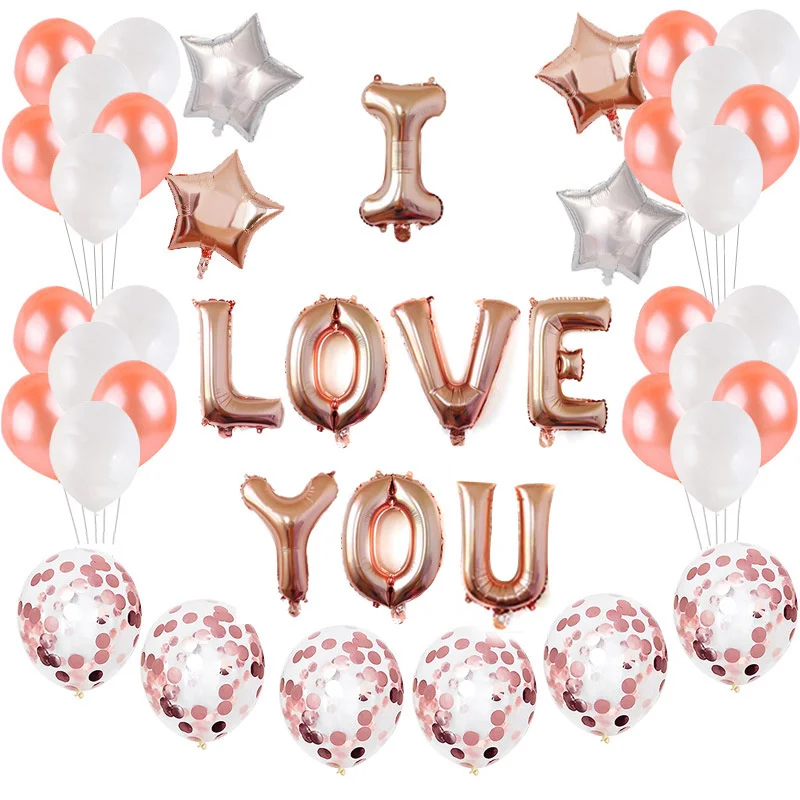 

I Love You Balloon Set Rose Gold Letter Balloon Valentine's Day Proposal Bachelor Party Wedding Decoration Balloon