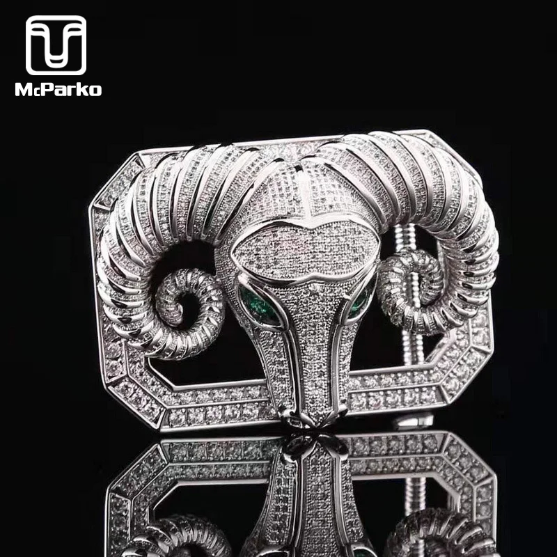 

Мужская пряжка McParko с стразами, роскошный ковбойский ремень из нержавеющей стали с овечьим дизайном без ремня, пряжка в стиле вестерн