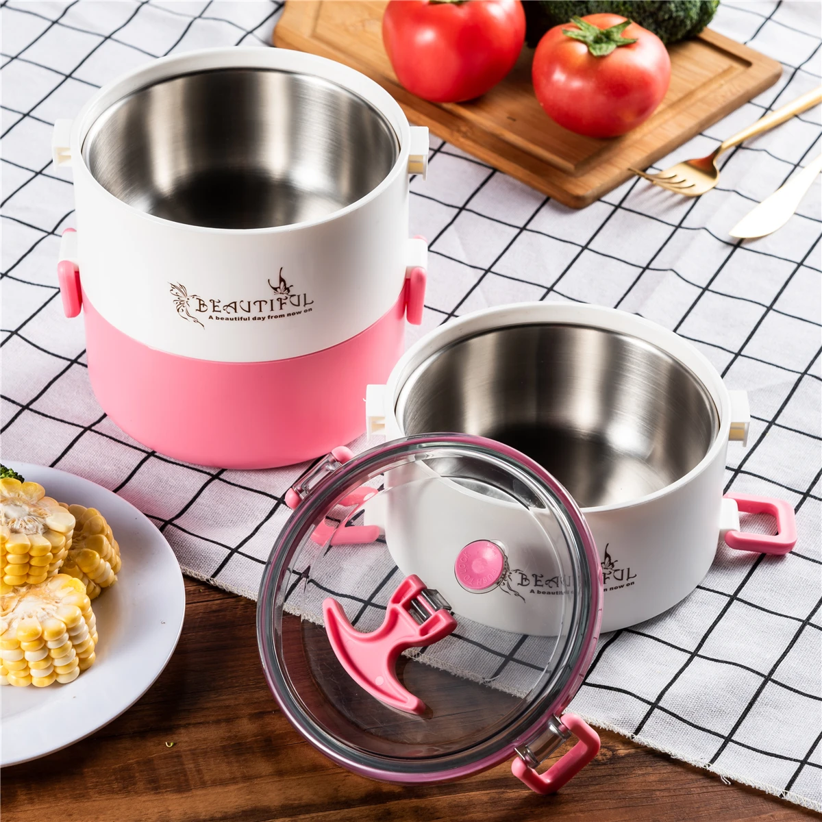 

33.8oz/1000ml Stainless Steel Lunch Box Portable Leak-Proof Food Container Kitchen Lunchbox(3 lids/Containers)with Lid,Bento Box