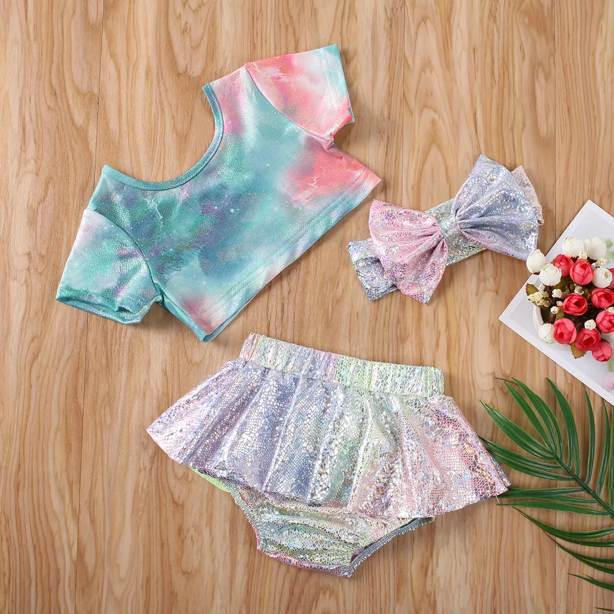 2020 одежда для малышей девочек набор бикини Русалка короткий рукав топы Шорты с