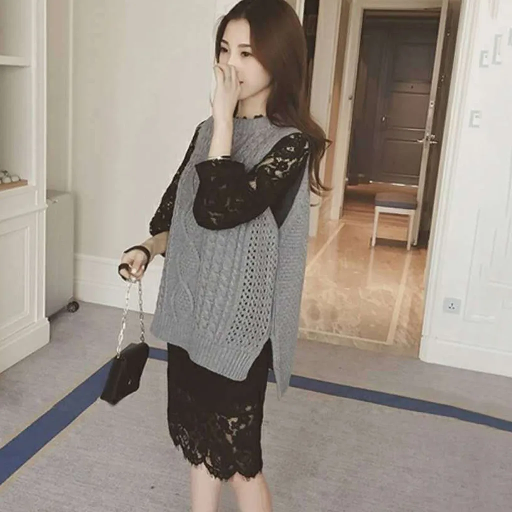 Plus Size Elegant Lace Women Dress Casual Ladies Long Sleeve O-Neck Floral Slim Mid Sexy Party Vestidos z1218# | Женская одежда