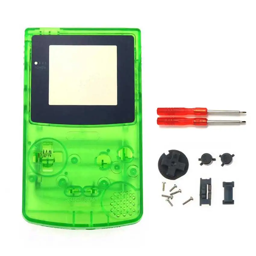 YuXi полный корпус оболочка Крышка запасная часть для nintendo для Gameboy цвет консоль GBC чехол с инструментами - Цвет: Clear Green