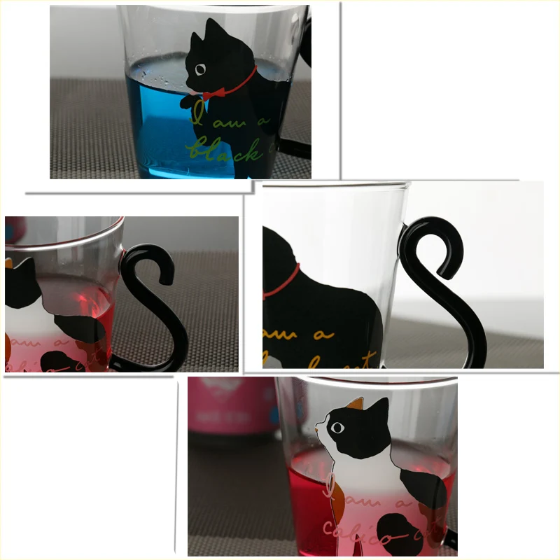 Стакан для воды с милым котенком 250 мл чашка со стеклянным хвостом кошки кружка