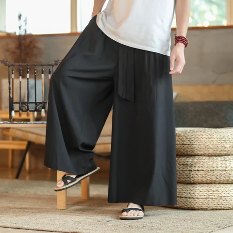 Размера плюс мужские японские Самурайские и тайские широкие брюки, китайская городская уличная одежда, свободные зеленые, серые, черные длинные брюки, одежда
