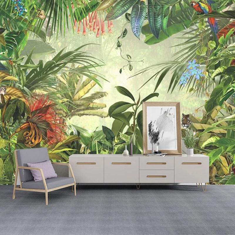 

Custom Mural Wallpaper Nordic Hand Painted Tropical Plants Rainforest Palm Leaves Abstract Plant Indoor Background Wall Paper 3D