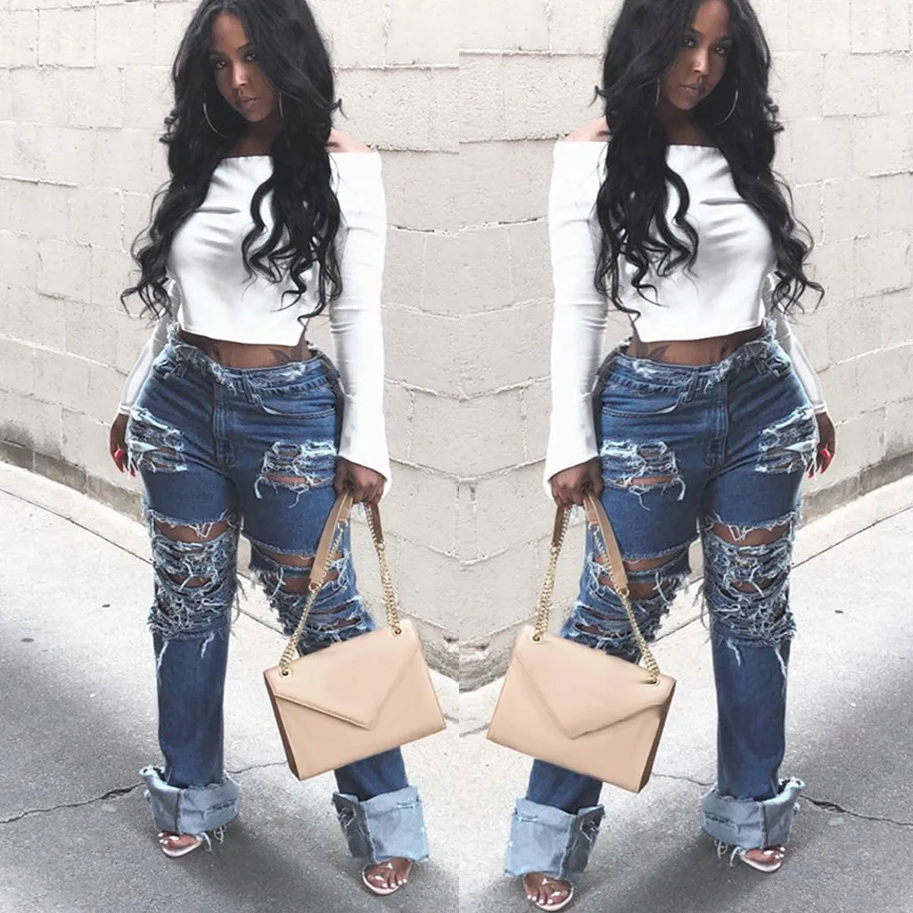 2020 модные отбеленные рваные джинсы женские хлопковые тонкие Эластичные