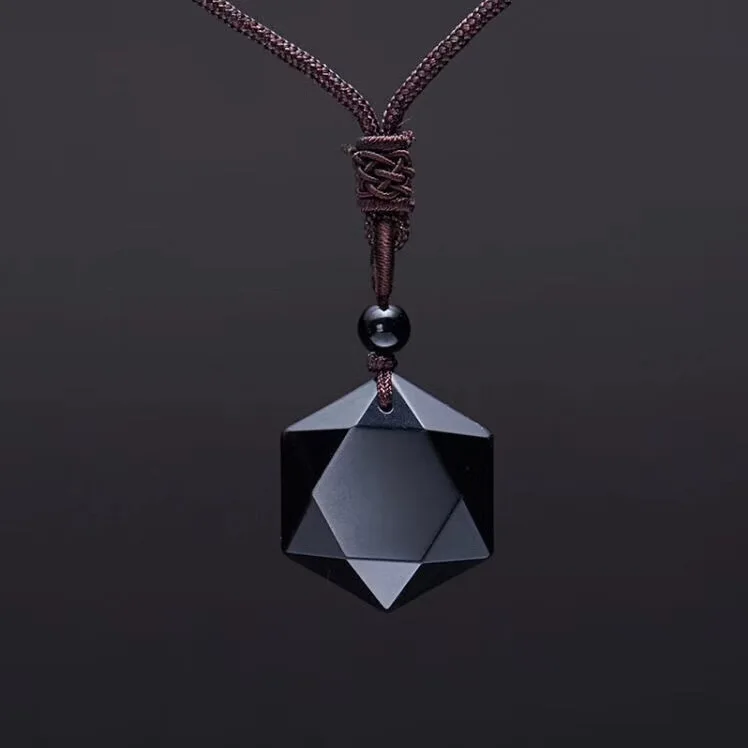 

Jewelry Black Obsidian Six Stars Lucky Amulet Love Natural Stone Pendant Necklace for Women Men Love Crystal Pendulum