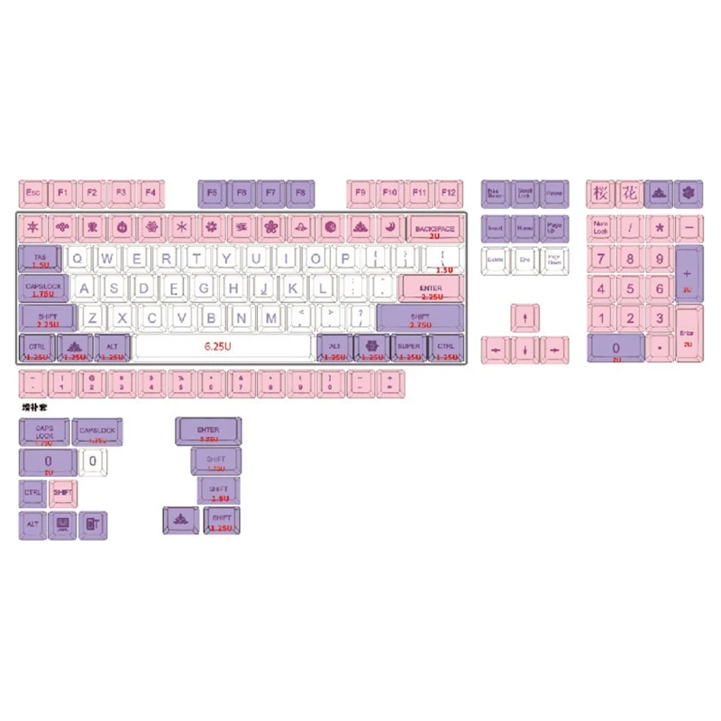 

134 Key Keycap Set ANSI Layout XDA Profile PBT 5 Sides Dye Sub Keycap for 61/87/104/108 Keys Mechanical Keyboard G2AC