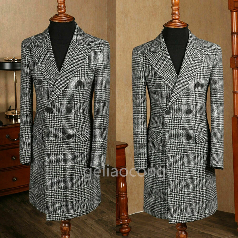 New  Houndstooth Only Long Blazer Men's Suits Set Slim Fit Handsome Groom Tuxedo for Wedding Prom Dinner Formal Suits Coat