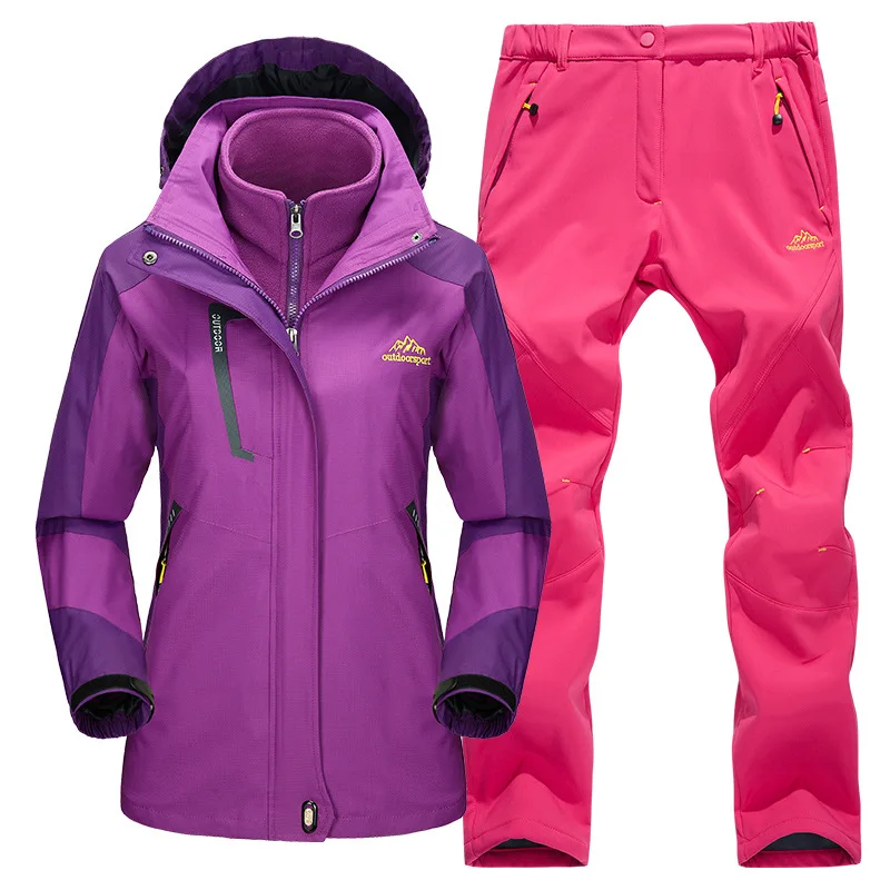 Женская куртка с флисовой подкладкой и штаны зимнее уличное теплое пальто из 3