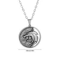wolf head hunting game necklace cosplay men gift punk jewelry pendant chain custom round wolf medallion name necklace