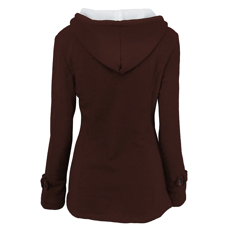 

2021 Women' Autumn Winter Long Jackets Hooded Cotton Coats Solid Horn Button Slim with Pockets Thicken Casual Outwear
