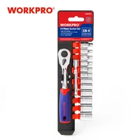 workpro 14pc 14 socket wrench cr v drive ratchet wrench spanner for bicycle motorcycle car repairing tool socket set