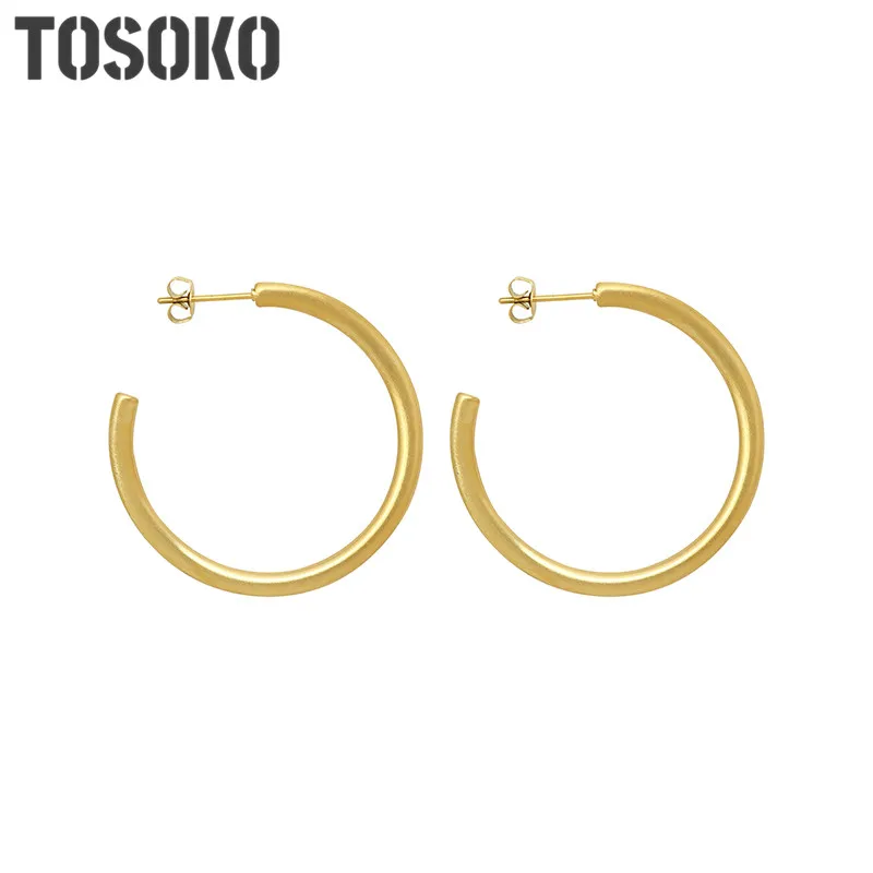 

2021 New Stainless Steel Jewelry Fog sense Exaggerated Large Circle C-Shaped Earrings Simple Earrings For Women BSF403