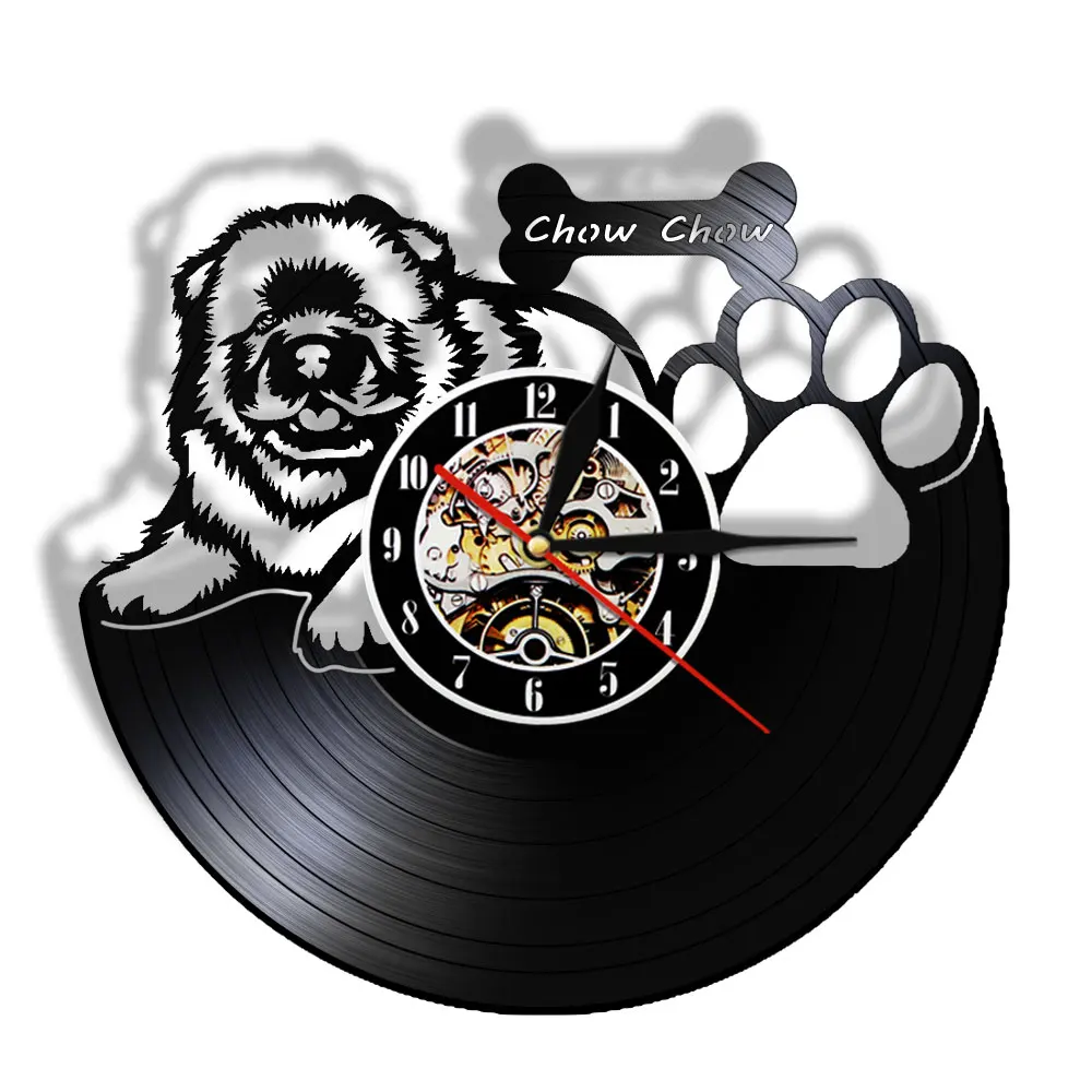 

Retro Chow Chow Dog Breed Vintage Vinyl Record Wall Clock Chow Chow Puppy Pet Animals Decorative Wall Watch Gifts For Dog Lover