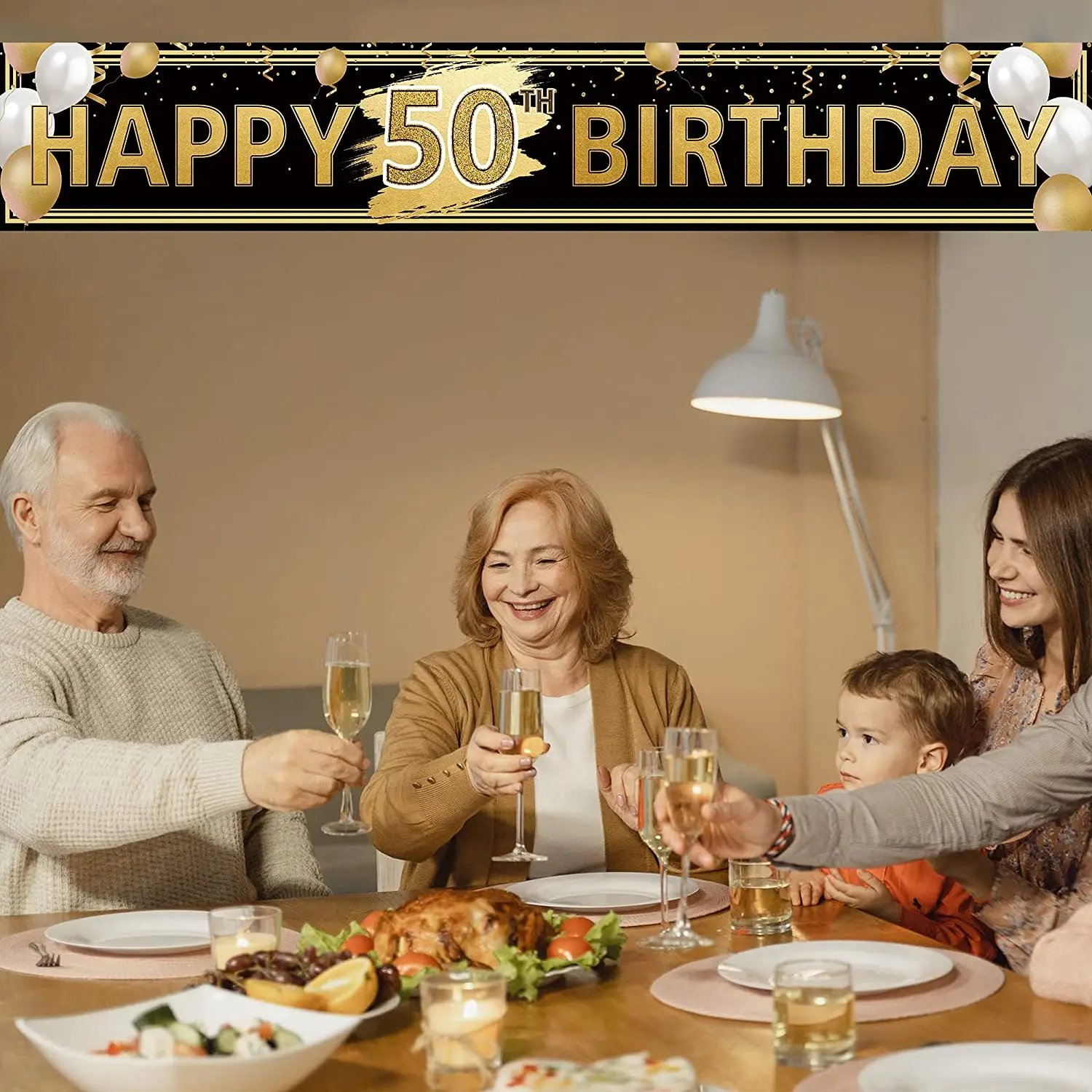 

Большой баннер на день рождения 50, баннер на день рождения 50, Черное золото, знак двора 50 дней рождения, украшения для вечевечерние для мужчи...