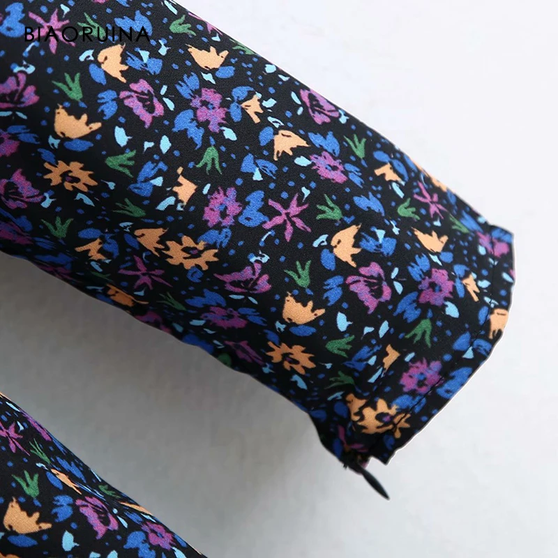 Женское платье с цветочным принтом BIAORUINA Повседневное глубоким v-образным