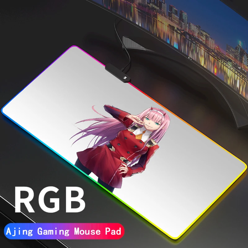 

Большой коврик для мыши Zero Two, офисный, с RGB-подсветкой, игровой коврик для мыши, аниме, светодиодный Настольный коврик для CSGO