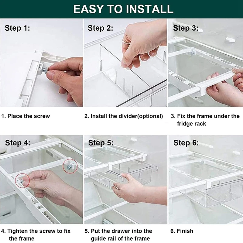 

Refrigerator Drawers, 2-PACK Pull Out Refrigerator Storage Drawers, Mini Fridge Organizer Bins with Handle (4-Grid)