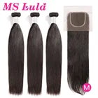 Прямые волосы с застежкой 4x, 4 MS, перуанские человеческие волосы Lula Remy, волнистые, длинные, натуральные волосы для наращивания, пучки с застежкой