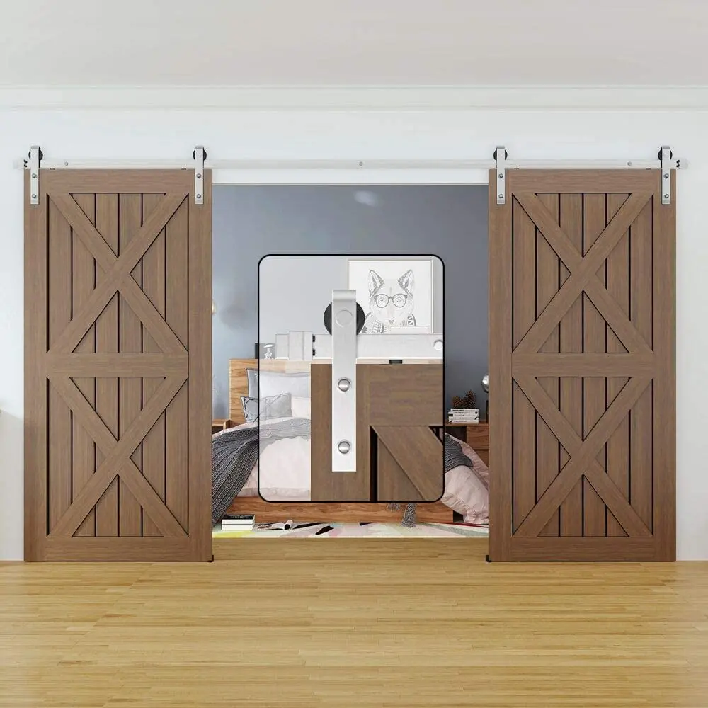 

Modern Classic Indoor 304 Stainless Steel Double Sliding Door Tracks Roller Barn Door Hardware Closet Kit for Double Door Kit