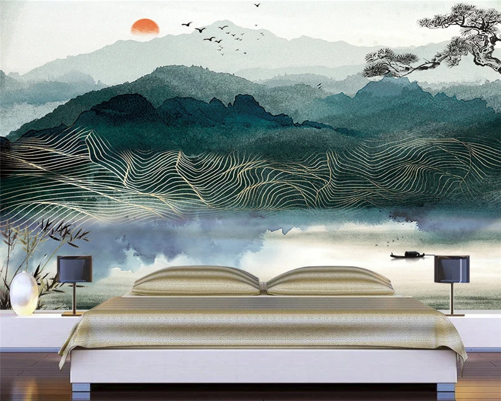 Обои beibehang на заказ новые китайские абстрактные золотые линии акварельные обои с