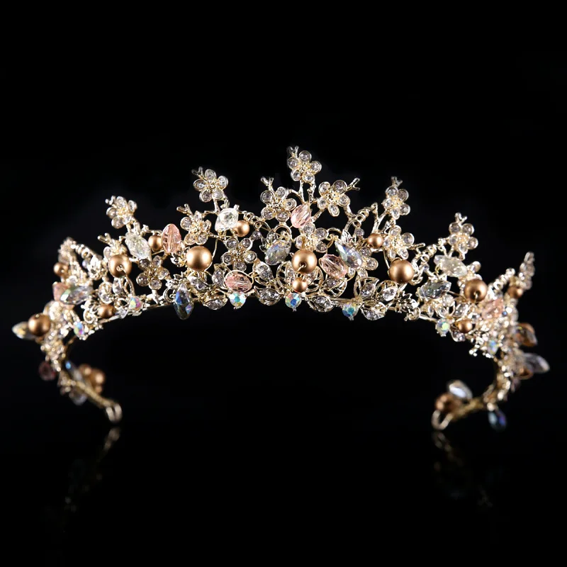 

Baroque Luxury Crystal pearl AB Bridal Crown&earrings Tiaras Diadem Tiaras for Women Bride Wedding Hair Accessories Jewelry sets