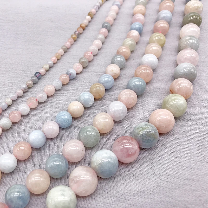

Natural Multicolor Morganite Stone Beads Loose Round Beads 4 6 8 10 12mm For DIY Necklace Bracelet Jewelry Making