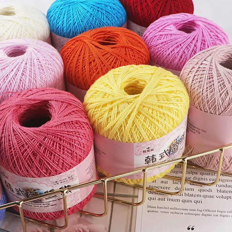 Шелковистый хлопковый пряжа для вязания лентой Boutique Lace Pearl Gloss Shuttle Series Crochet Classic Cotton Soft Rival Line Knitting Tape Yarn Thread шириной 1 мм, 50 г.