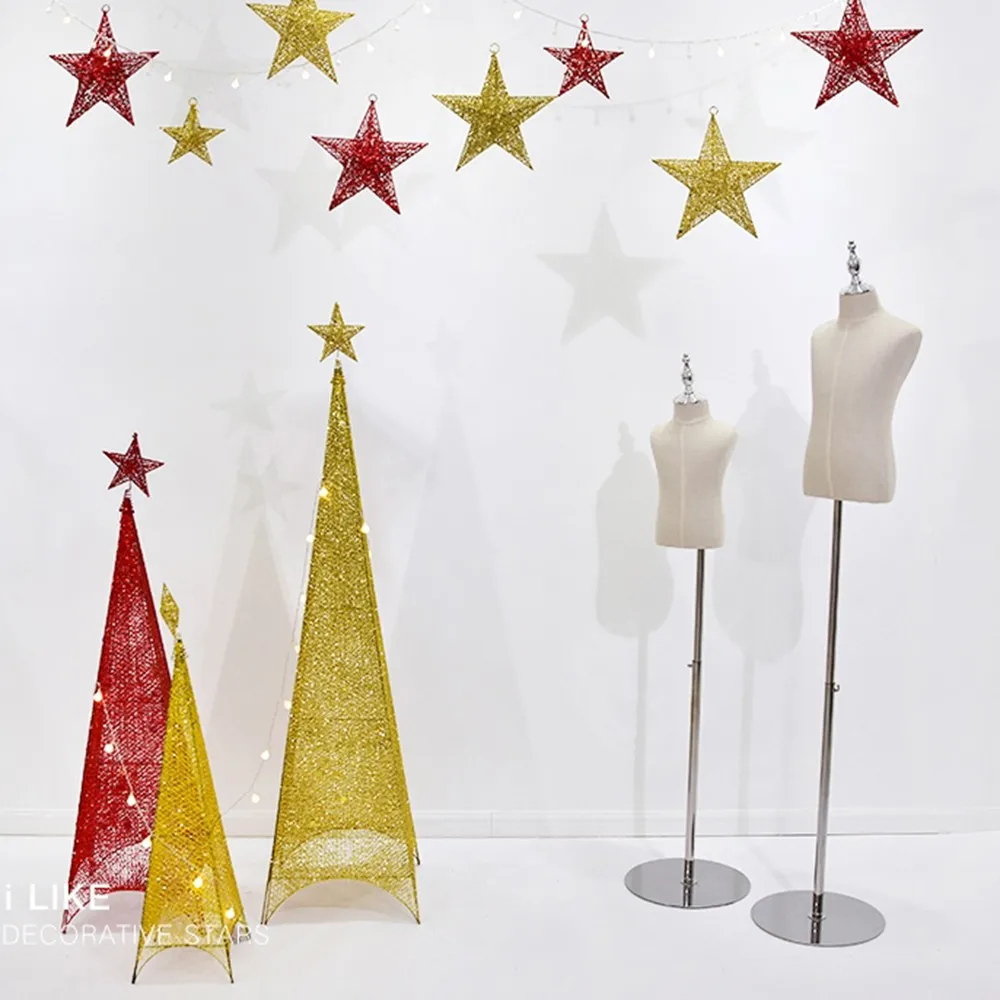 Топперы для новогодней и елки звезды красные золотые серебряные металлические