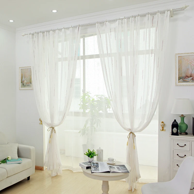 

Finished Gauze Screen White Tulle Curtains for Living Room Modern Window Sheer Curtains for Bedroom Kitchen Treatments Fabric