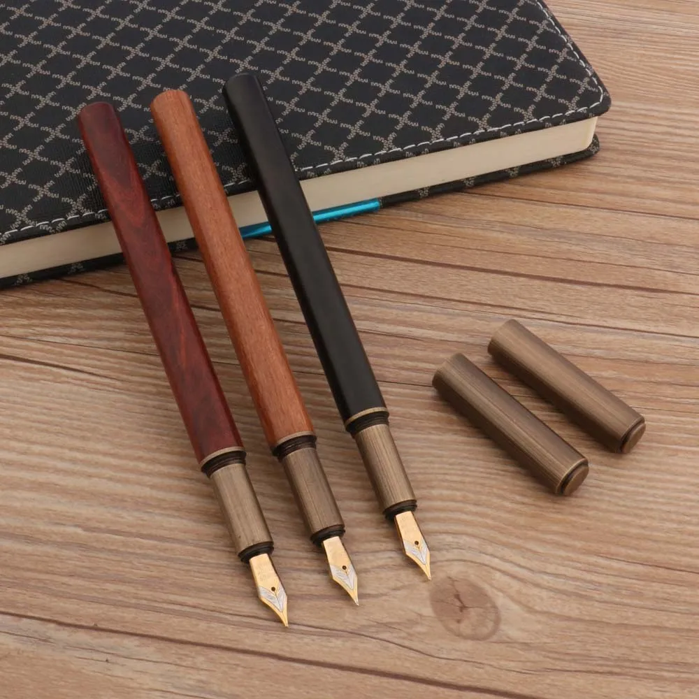 

High Quality 007 WOOD Fountain Pen Brass Sandal wood Spin INK Pens Office Writing Supplies New