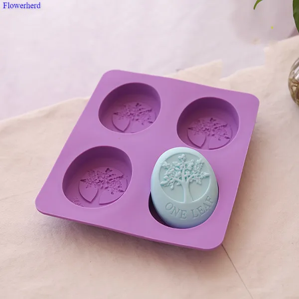 Food Grade Soft Silicone Four-hole Elliptical Tree Mold Handmade Soap Mold DIY Cold Soap Silucone Mold Soap Making Supplies